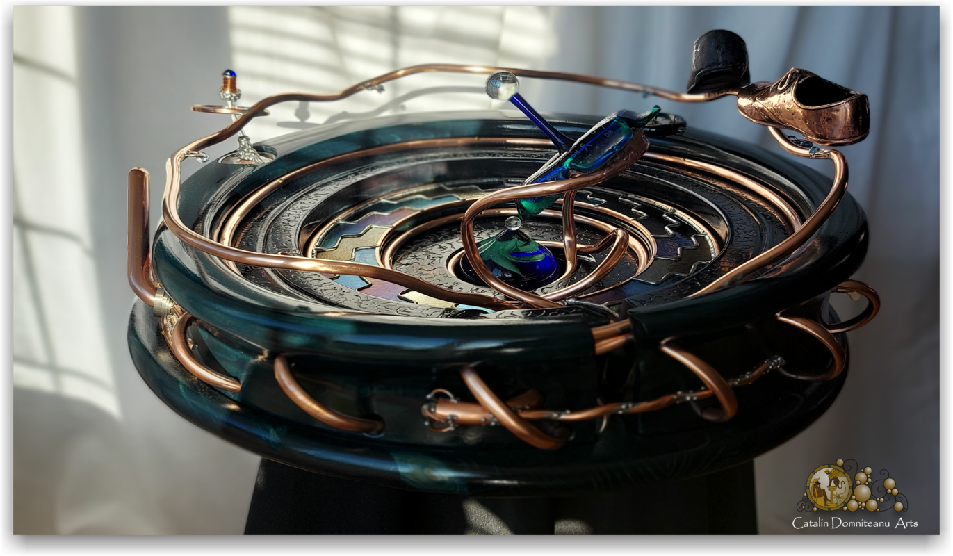 contemporary art sculpture in glass & metal