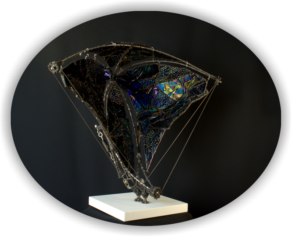 contemporary art sculpture in glass & metal