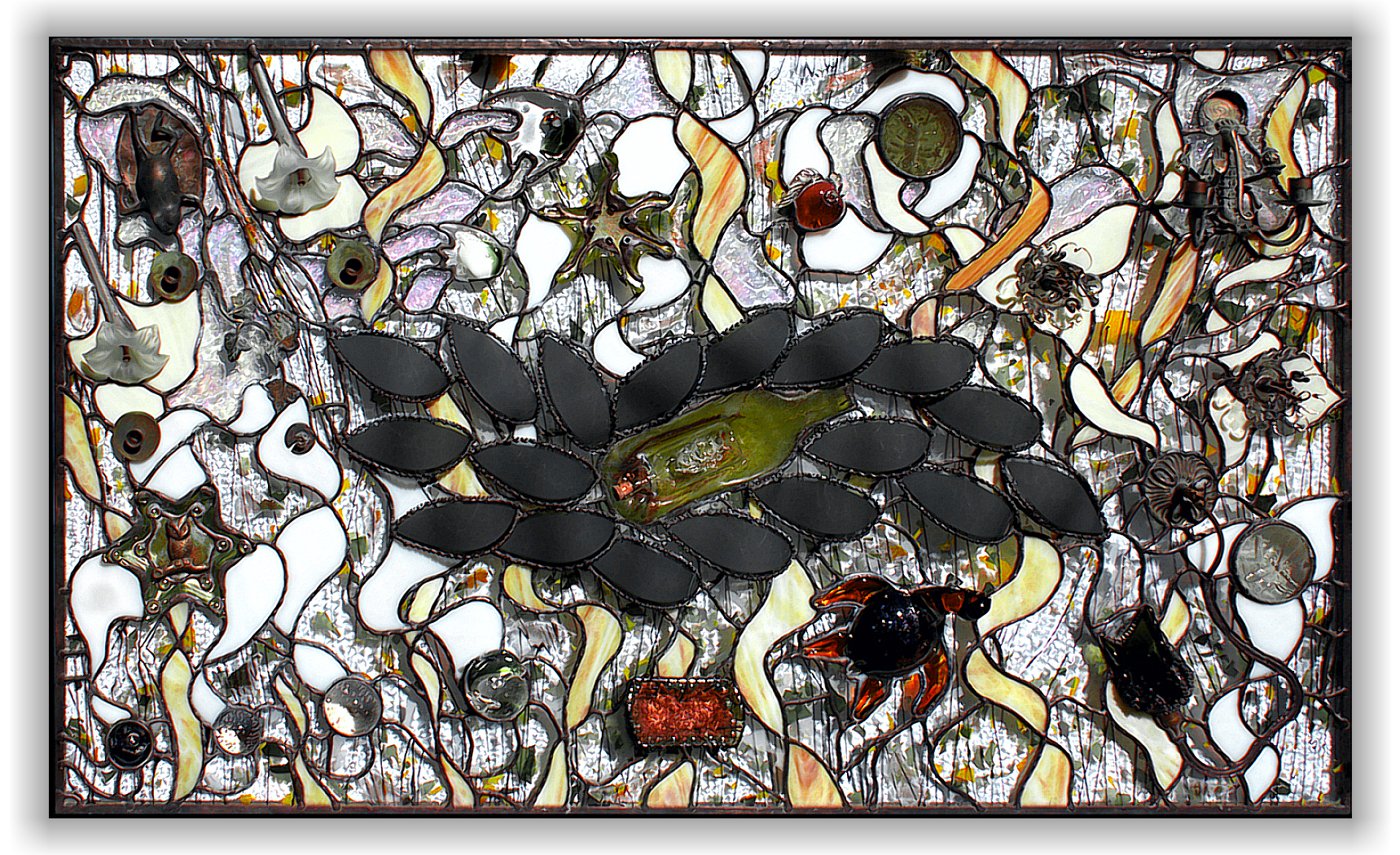 contemporary art bas-relief in glass & metal