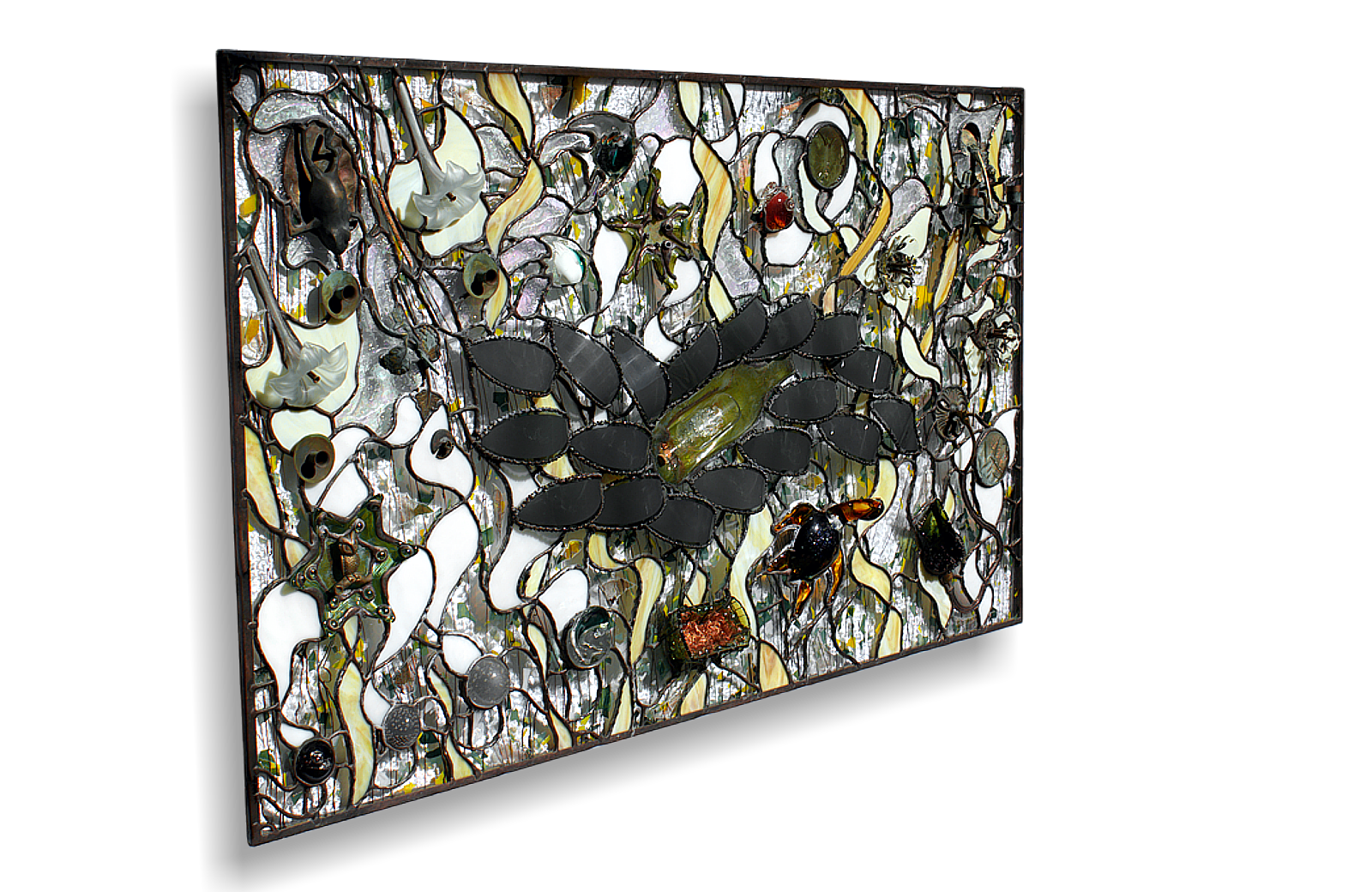 contemporary art bas-relief in glass & metal