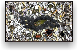 bas-relief d'art contemporain en verre et métal